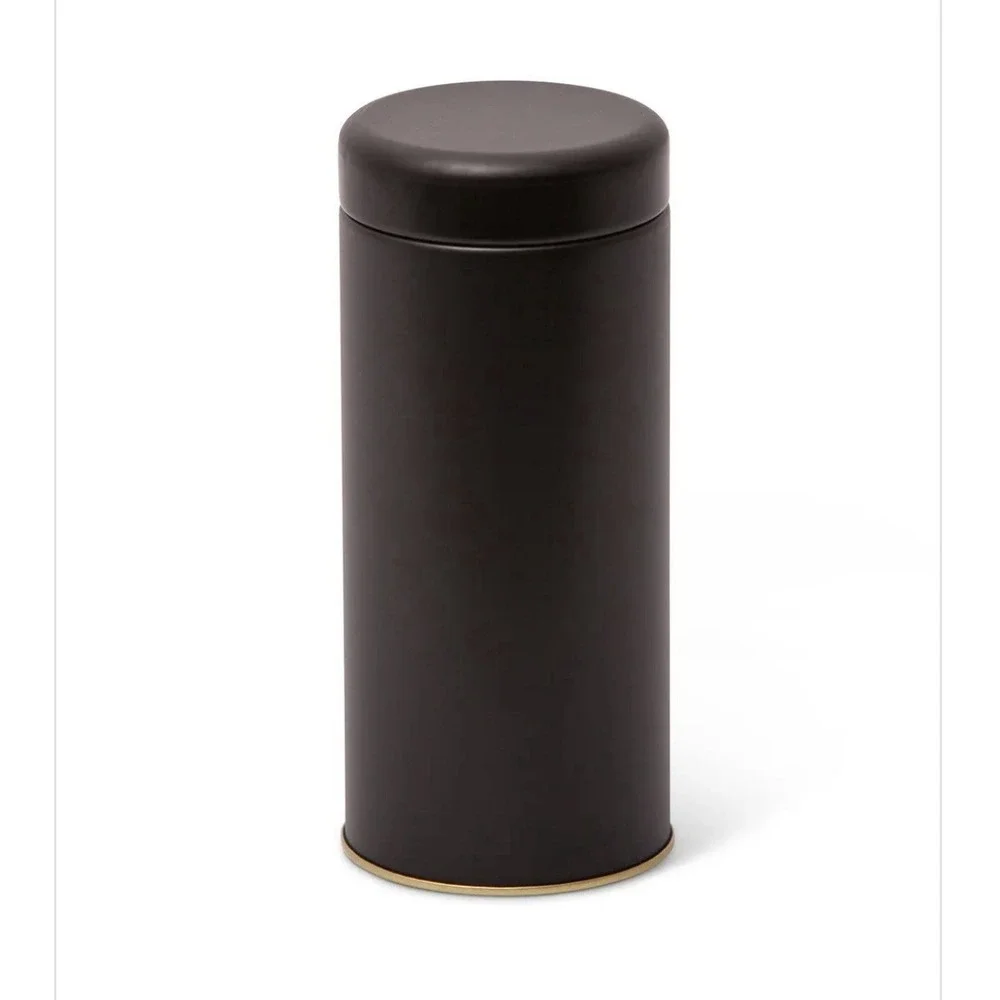 Tin Set Of 3 Black Matte Cylinder Slip In Lid Airtight Tea Coffee Spices NEW